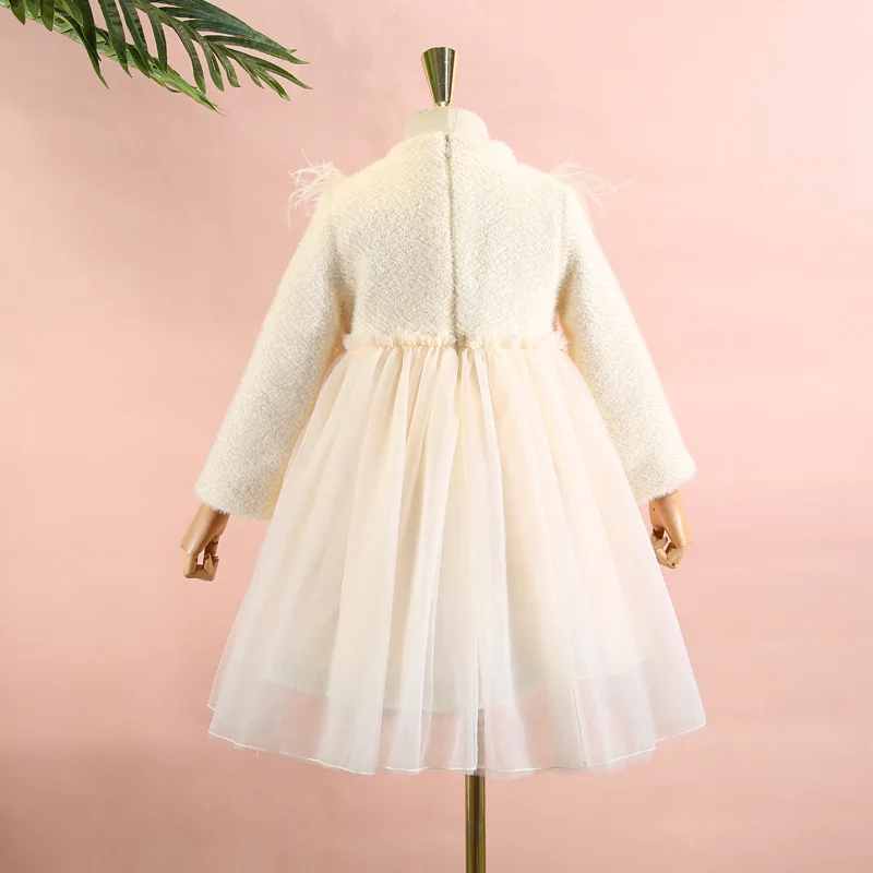 Girls wear plus velvet dress autumn and winter new products beaded princess dress thick mesh dress