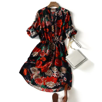 

Vintage Summer Real Silk Dress Women Spring Clothes 2020 Korean Boho Floral Mini Vestidos Elegant Beach Party Dresses SQ293772MG