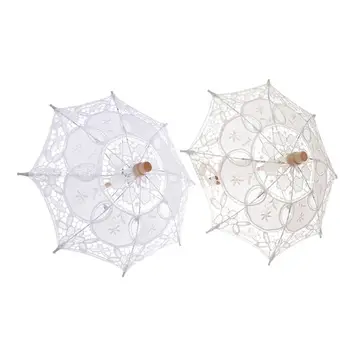 

Vintage White Lace Parasol Umbrella for Bridal Wedding Party Photo Prop Decor 1 Set