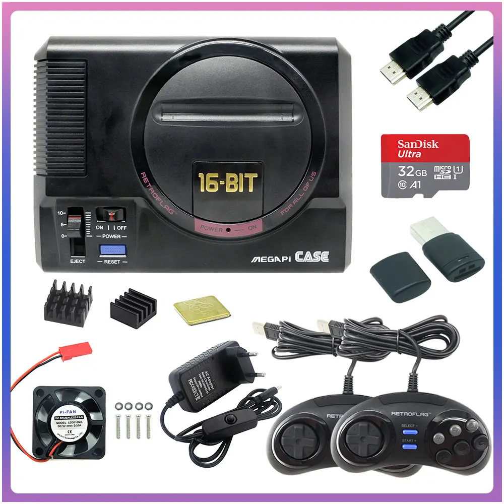 Retroflag MEGAPi CASE-M with Classic USB Controller-M +Power Adapter + 32GB SD Card for Raspberry Pi 3 Model B+ Plus RetroPie afbeelding