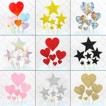 

Party Cute Lovely Gifts Diy Wedding Cake Decorations 7pcs/set Cake Topper Red Gold Heart Shape