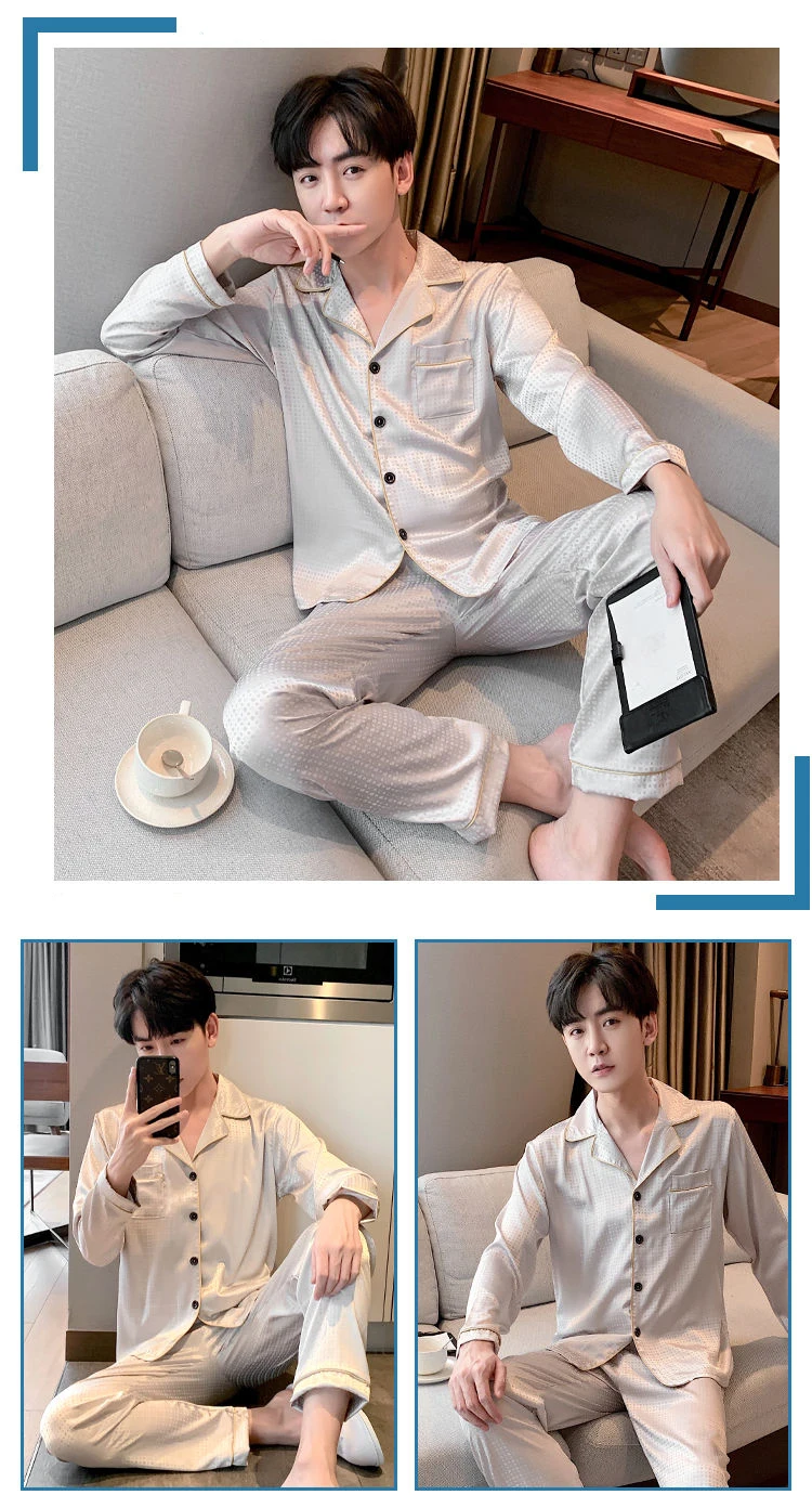 Men's Pijama Satin Luxury Big 5xl Super Soft Silk Man Spring Sleep Tops Long Trousers Thin Breathable Comfortable Pajama Set mens pjs