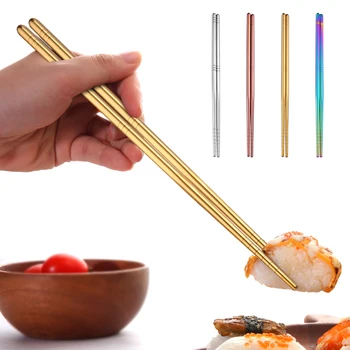 

1 Pair Chinese Metal Chopsticks Non-slip Stainless Steel Tableware Colorful Length 23cm Reusable Chopsticks Dishware