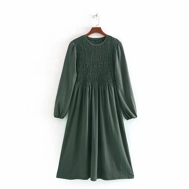 Увядшее английское Стильное однотонное простое эластичное вечернее платье миди с круглым вырезом для женщин vestidos de fiesta de noche vestidos Макси платье для женщин - Цвет: Армейский зеленый