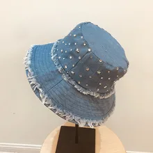 Новая мода стиранный Хлопок Деним ведро шляпа упаковываемая Толстая Теплая Зимняя кепка с заклепками путешествия на открытом воздухе Floopy Кепка Солнцезащитная для рыбалки Кепка