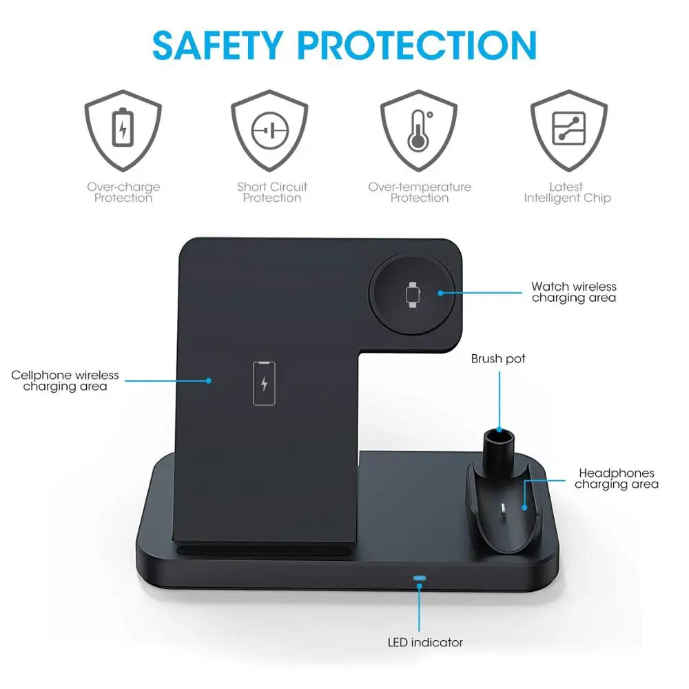 15W Qi Wireless Charger For iPhone 11 XS XR X 8 Samsung S10 S20 3 in 1 Charging Dock Station for Apple Watch 5 4 3 2 Airpods Pro