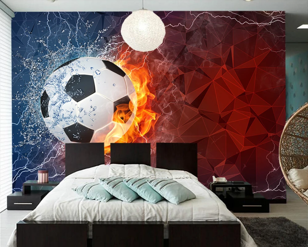 カスタム Papel デ Parede Infantil サッカーボールで水と火子供の部屋のリビングルームの壁防水ビニール壁紙 Wallpapers Aliexpress