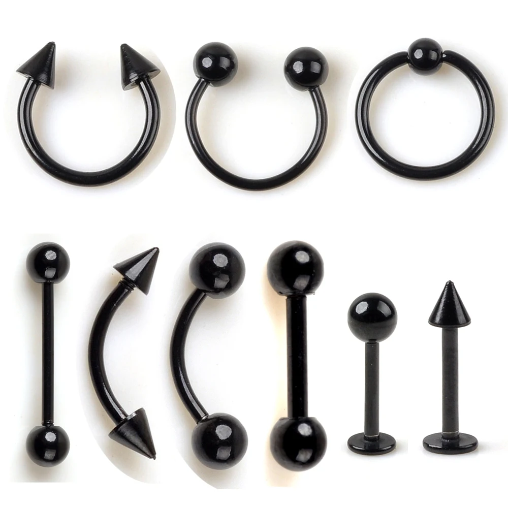 5 шт. кольцо для бровей носа губ язык пирсинг пупка сережки черное ювелирное