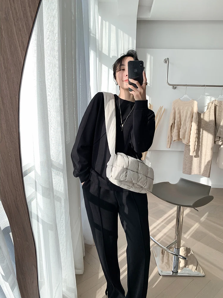 plus size pant suits for special occasions Bornladies 2022 Women Cotton Sweatshirt Suit Oversized Sets Female Stylish O Neck Loose Sweatshirt + Long Pants Suits Sets skirt suit set