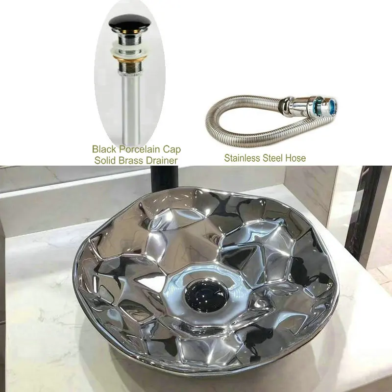 Sink2 Package 1 Современная стильная розовая Золотая Серебряная столешница круглая раковина тщеславие керамическая раковина для ванной - Цвет: Sink2 Package 1