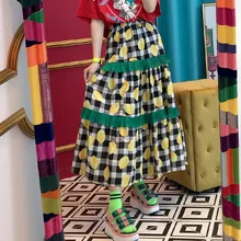 Корейская летняя Весенняя японская корейская модная шикарная Стильная Офисная Женская юбка с принтом длиной до щиколотки, модная женская плиссированная юбка в стиле ампир B759