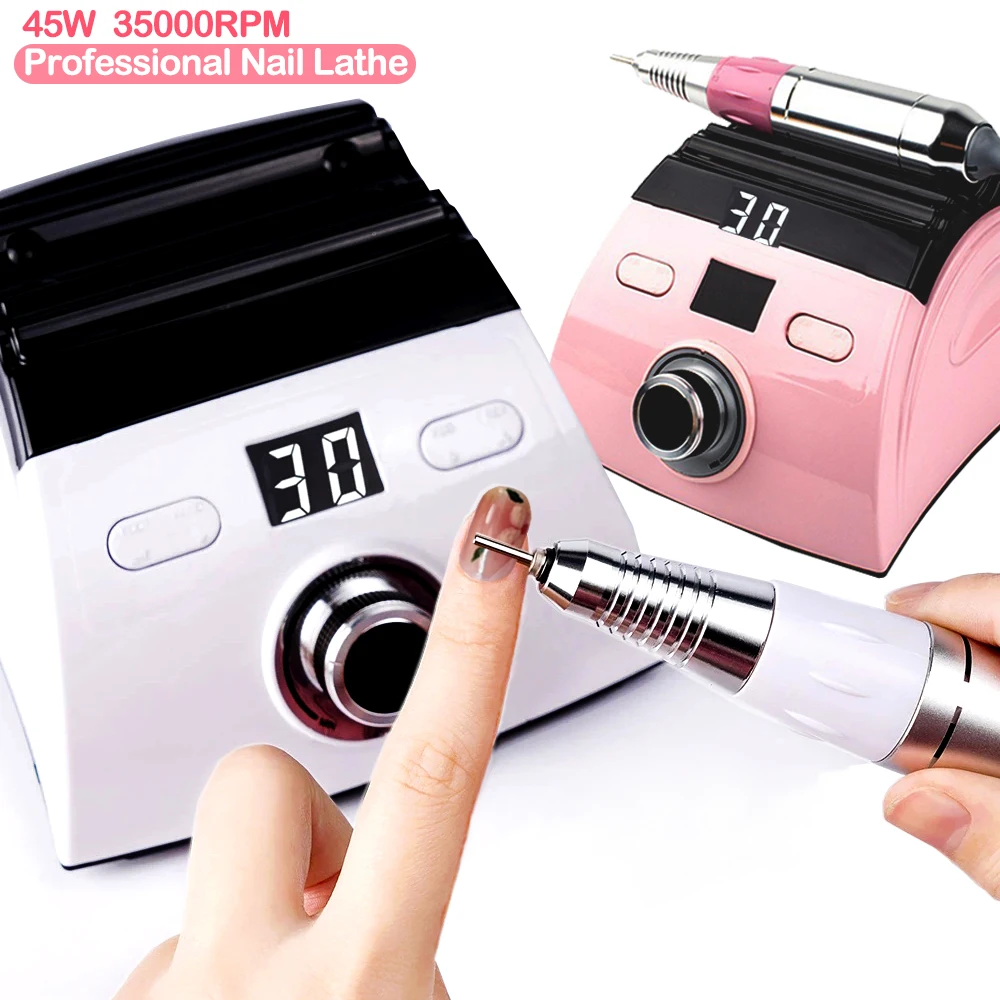 Professional Electric Nail Lathe 35000RPM 45W LED Display Manicure Machin With Replacement Nail Drill Nail Drill Equipment Tools