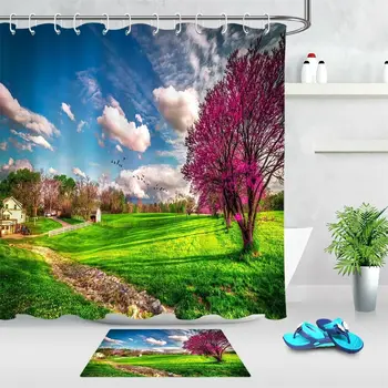 

Outer Door Scenery Flowers Tree Sunshine Waterproof Fabric Shower Curtain Liner
