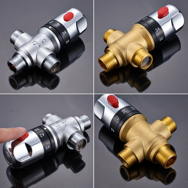 Valvola Miscelatrice Termostatica G1/2 In Ottone - Per Scaldabagno, Controllo Temperatura Acqua, Antiriflusso - Foto 6