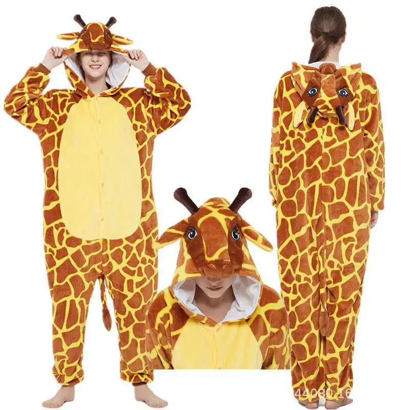 Kigurumi Adult Anime Cosplay Costume Giraffe Onesies Cartoon Children Pajamas Winter Sleepwear Boys Onesies Girls Pajama Set