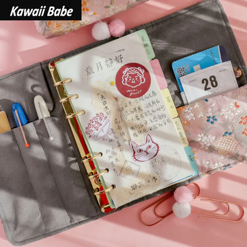

6 Ring Binder Journal Notebook New Arrival Vintage Luxury A5/A6 Sprial Diary Agenda Planner 90 Sheets Gift School Stationery