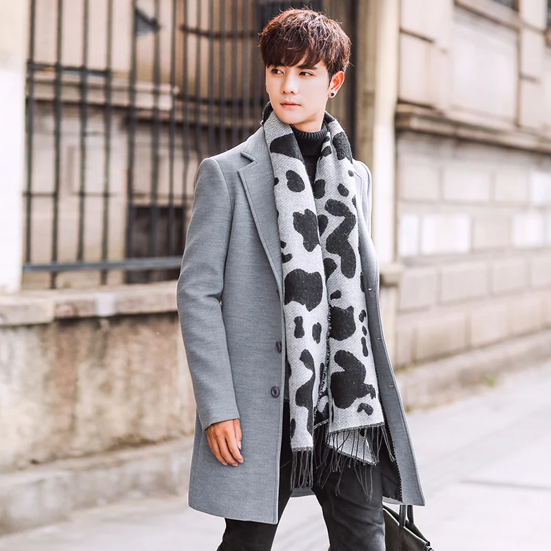 Шерстяное мужское пальто, шерстяное пальто, зима-осень, Мужское пальто, модная брендовая одежда, теплое шерстяное пальто на подкладке для мужчин, 5XL - Цвет: Серый