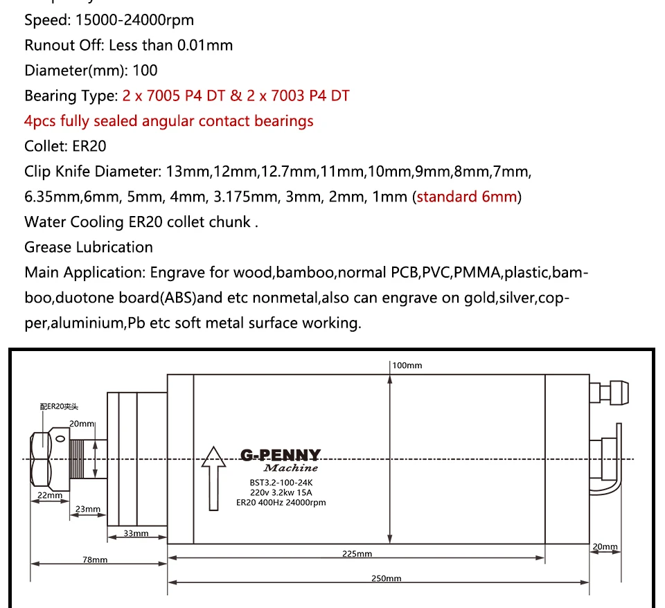 CNC 3.2kw ER20 шпиндель с водяным охлаждением деревообрабатывающий 3.0kw обновленный мотор шпинделя водяного охлаждения для гравировального станка с ЧПУ