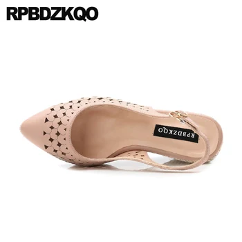 

ladies pumps white wedge high heels nude platform genuine leather slingback 2019 size 4 34 33 pointed toe fashion european red
