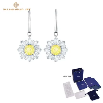 

SWA Fashion Jewelry New SUNSHINE Pierced Earrings Yellow Gemstone Sun Shape Crystal Earrings Female Simple Romantic Gift