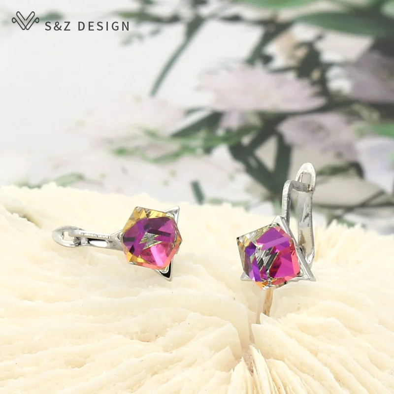 S&Z DESIGN 2020 Fashion Colorful Square Cube Crystal Dangle Earrings For Women Wedding Jewelry Lovely Earrings Anti-allergy