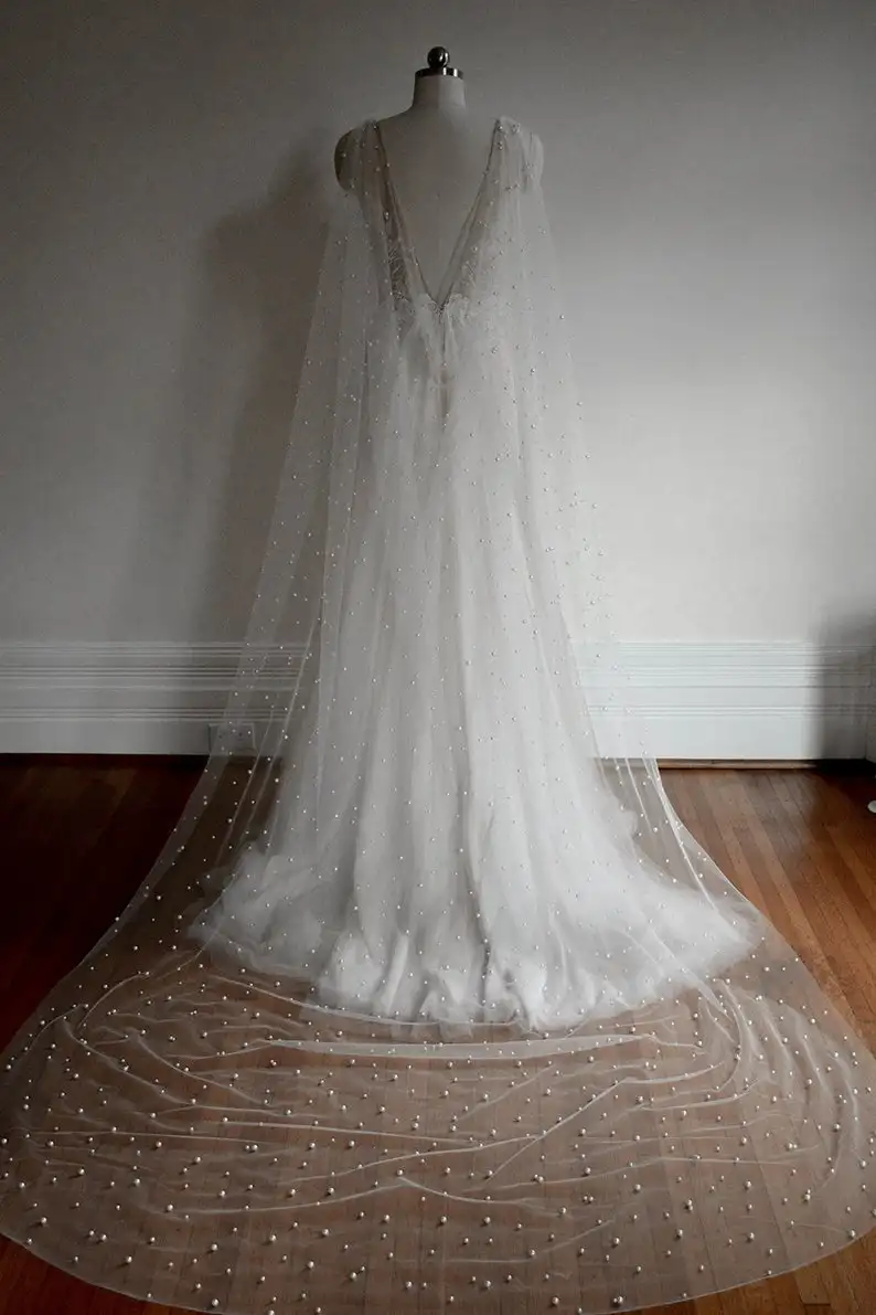 YouLaPan G41 Bridal Bolero Pearls Cape Bridal Shawl with Pearls 3M Length Evening Cape Simplicity Bride Cape Big SizeTop Bride