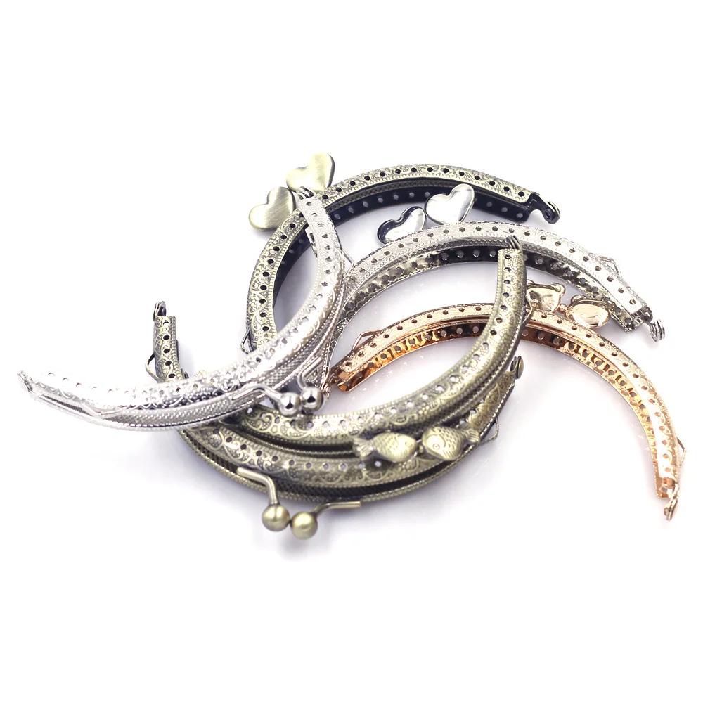 10Pcs Mixed Arch Embossed Purse Frames Pouch Bag Kiss Clasps Handbag Handles Sewing Holes Luggage DIY Accessories 10.5cm