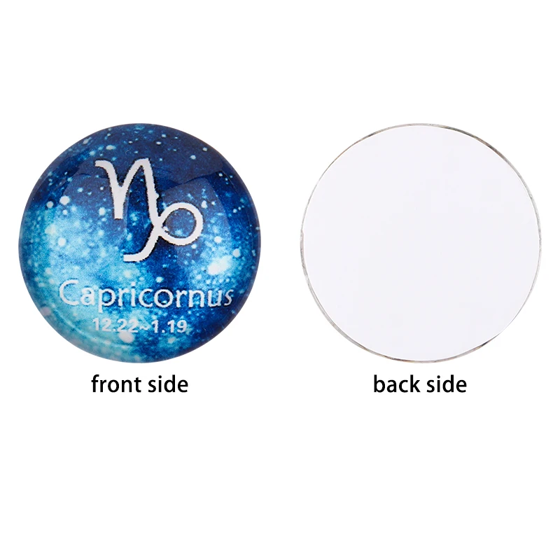 10/20pcs Blue 12 Constellation Astrology Pattern 10/12/14/18/20/25mm Round Flatback Glass Cabochon Spacer For DIY Jewelry Making