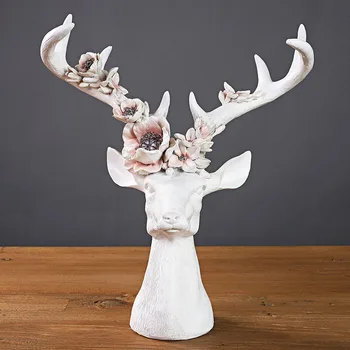 

European Minimalistic Deer Head Figurine Model Creative Resin Artware Animal Craft Ornament Decor Home Decoration Accessories