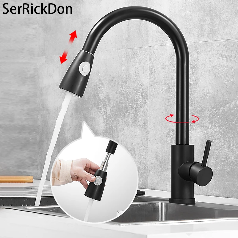

Black Faucet Deck Installation Sink Faucet With Sprinkler Pull Out Kitchen Faucet 360° Rotatble Basin Faucet Hot Cold Mxer Tap