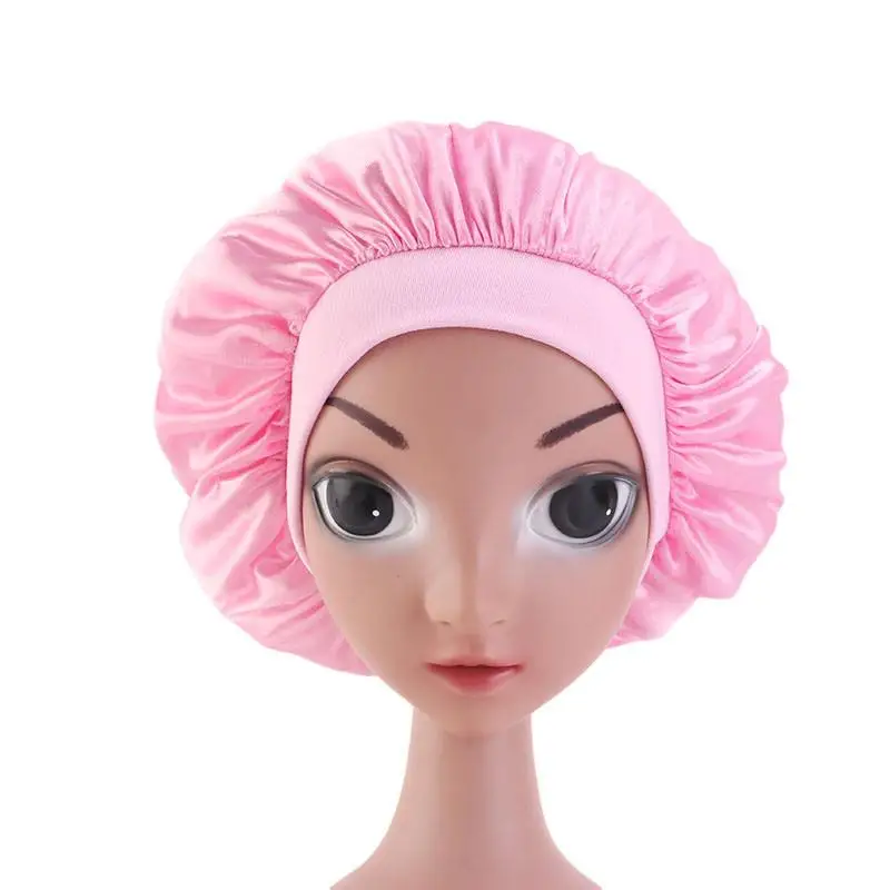 Kids Satin Bonnet Cap Solid Color Turban Chemo Hat Girl's Wide Elastic Band Solid Night Sleep Beanies Skullies Chemo Cap Fashion