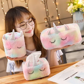 

Tissue Box Unicorn Plush Stuffed Soft Doll Lovely Animal Horse cushions tissue pumping Storage Case For Children Birthday Gifts
