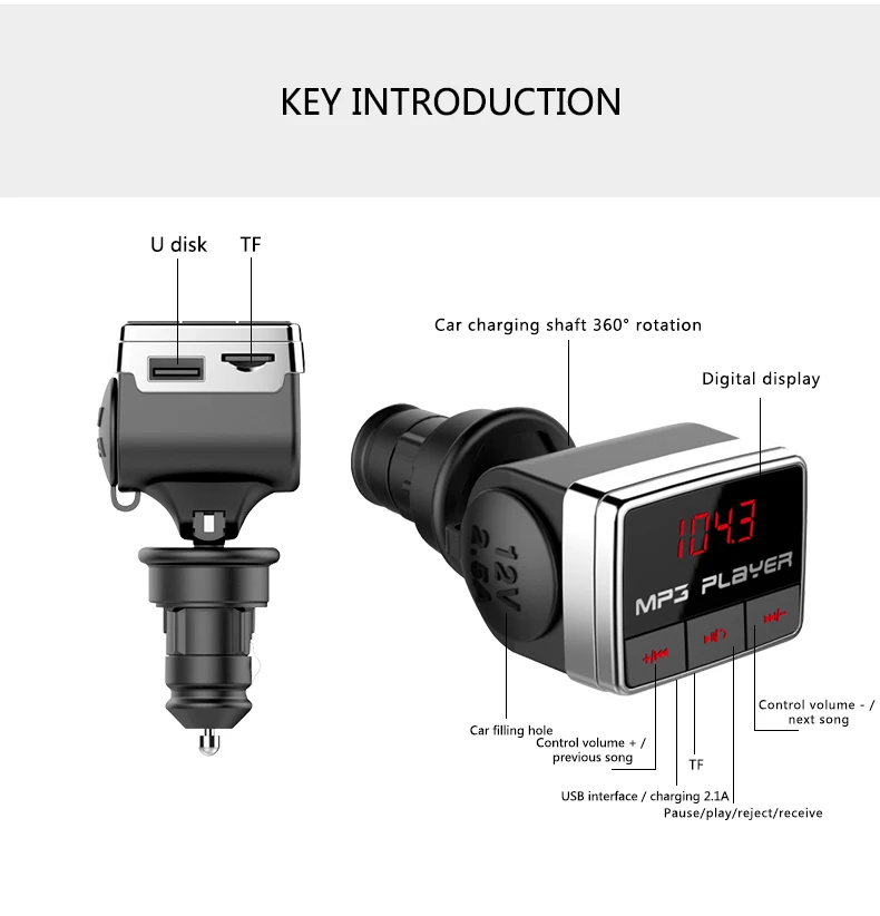 New Car Kit Handsfree Car Bluetooth FM Transmitter MP3 Player USB Charger 2.1A Hands Free TF Card for Car Accessories