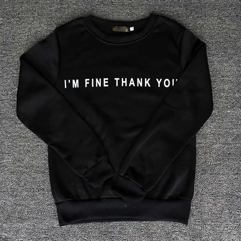 Толстовки с капюшоном с надписью «I'm Fine thank you», свитшоты в европейском стиле,, женская повседневная одежда в стиле Харадзюку, в стиле панк, одежда для девочек в Корейском стиле