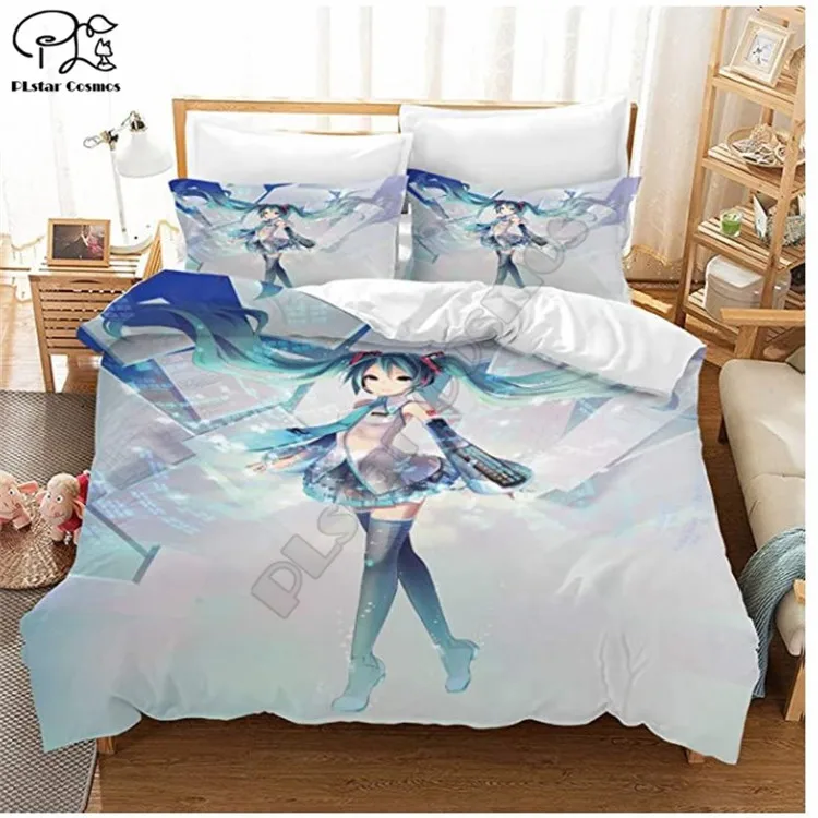 

3D printed Hatsune Miku Home Textiles Child 3D Quilt Cover 100% Polyester Bedding Set Luxury Three-Piece Pillowcase Quilt Cover