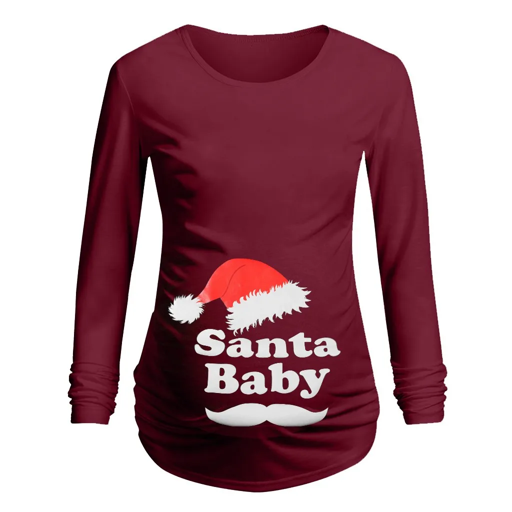 Рождественские топы и блузки для беременных; одежда с длинными рукавами; футболка с буквенным принтом; топы; блузка для беременных; vetement femme - Цвет: F