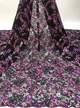 

High class French net lace fabric with sequins shining party lace material PAN219(5yards/lot)