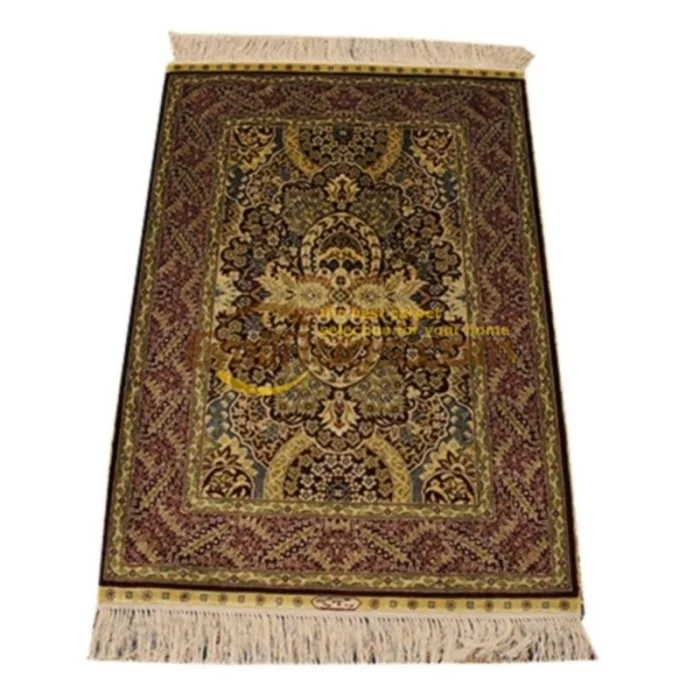 

Handmade Oriental Traditional Carpets Bedroom Bed Persian Floral Silk Rugs