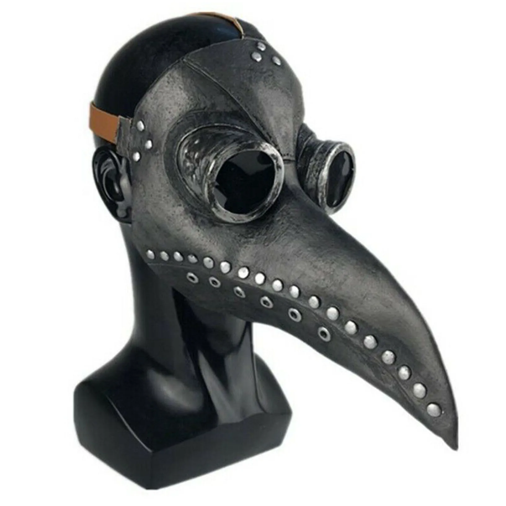 Чумной доктор из искусственной кожи маска на Хеллоуин птица длинный нос клюв стимпанк - Цвет: Black Silver