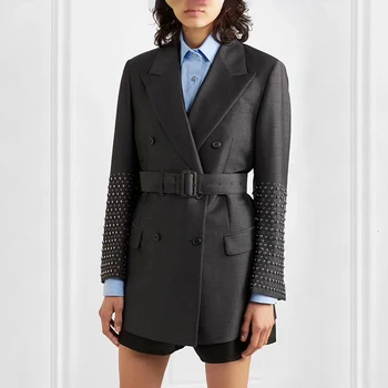

Elegant Rivet Fitted Long Sleeve Women's Jacket with Pocket Shapewear Female Suit 2019 Fashion Autumn New