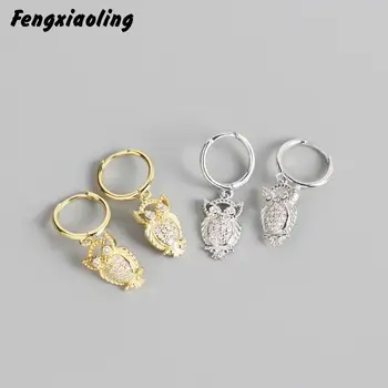 

Fengxiaoling 100% Genuine 925 Sterling Silver Multiple Zircons Owl Drop Earrings For Women Fonr Cute Earings Fashion Jewelry