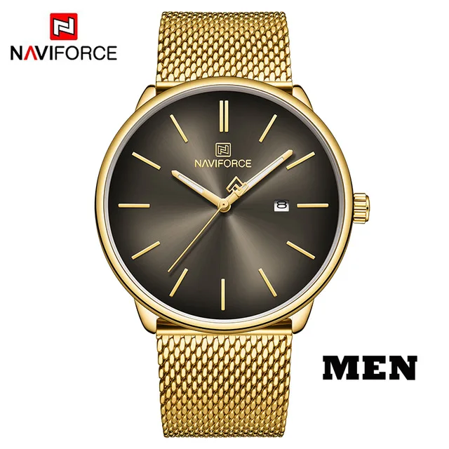 gold MEN Роскошные часы для влюбленных NAVIFORCE для мужчин и женщин, простые повседневные кварцевые наручные часы, водонепроницаемые часы, пара часов, подарки - Цвет: gold MEN