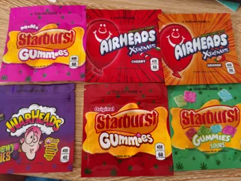 

Empty 500mg Rope A Dope Nerds Rope 500mg Cannaburst Gummies Sours Berry Sours Bag Smell Proof Edible Packaging Bag