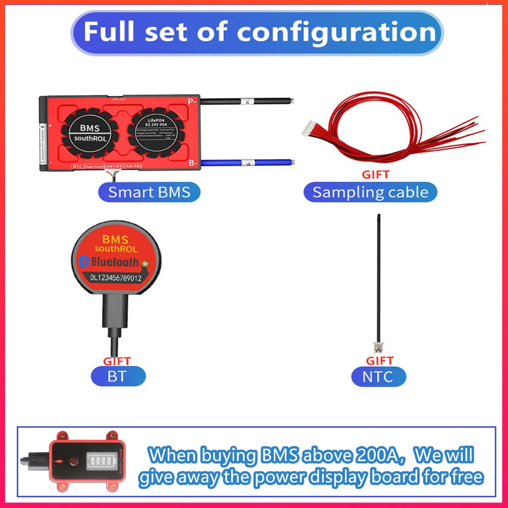 Smart BMS 4S LiFePo4 12V 24V 36V 48V 30A~500A Li-Ion LTO 3S 7S 8S 10S 12S 13S 16S 24S bms balance board bluetooth APP for solar