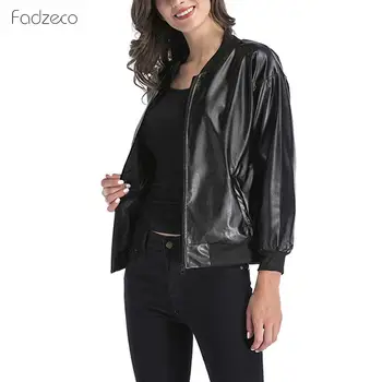 

FADZECO 2019 New Women Autumn Autumn Leather Jacket Casual Slim Soft Leather Jacket Female Coat Basic Streetwear