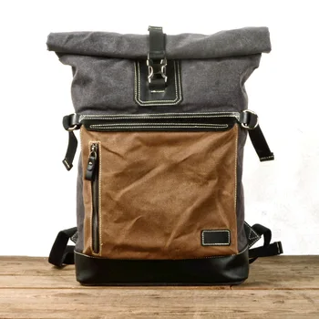 

Retro canvas backpack men's large-capacity travel bag outdoor mountaineering bag school bag computer bag stitching leather