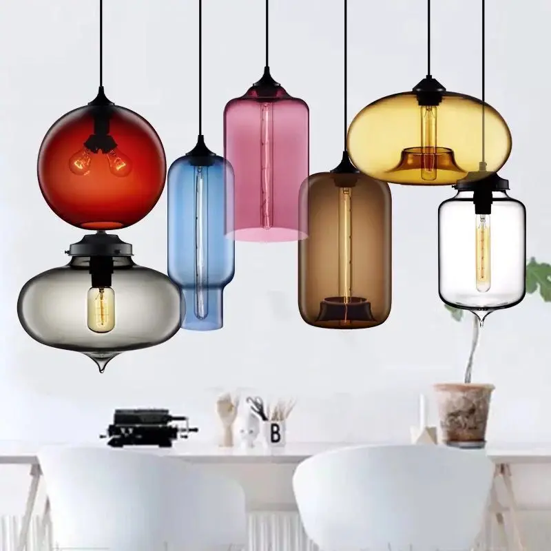 LED Chandelier Ceiling Chandelier Modern Restaurant Chandelier Light Blown Colorful Glass Lampshade Glass Ceiling Hanging Lamps Living Room Coffee Room Office