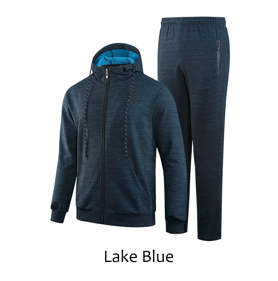 LK85 Navy Blue Спортивный костюм для мужчин, быстросохнущий, зима-осень, свободная одежда для бега, спортивные костюмы для мужчин, s, зима-осень, набор для фитнеса с капюшоном, теплый, для бега - Цвет: LK85 Navy Blue
