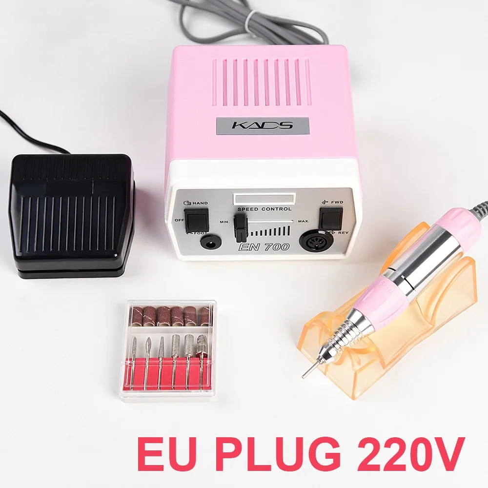 Pink-220V KADS 30000 об/мин, фрезер для ногтей, сверлильный станок для ногтей Маникюр Педикюр Инструменты Электрические машины с ручкой и набор сверл 4 цвета на выбор - Цвет: Pink-220V