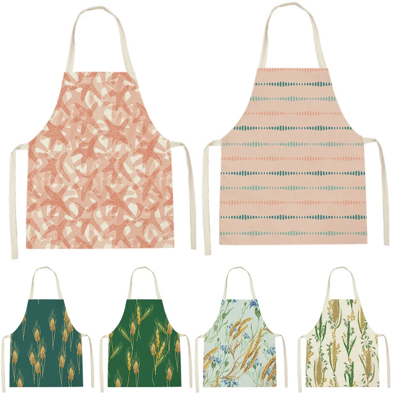 

1 Pcs Rice Field Landscape Starfish Print Sleeveless Apron Children'S Cleaning Home Men And Women Kitchen Waist Bib Anti-Fouling